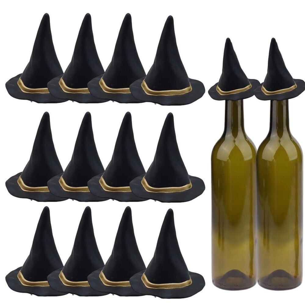 4357 12 Pieces Halloween Mini Witch Hat Toppers Wine Bottle Cover for Party